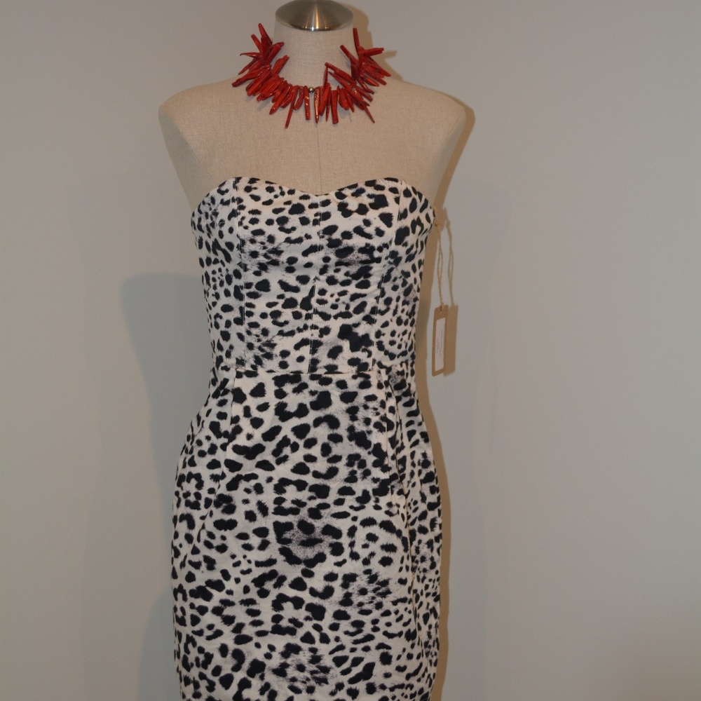 H&M Black and White Leopard Strapless Dress